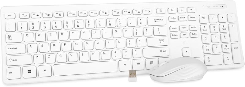 RII Wireless Keyboard and Mouse Combo - Standard Office PC Keyboard and Optical Wireless Mice (White) - Image 1